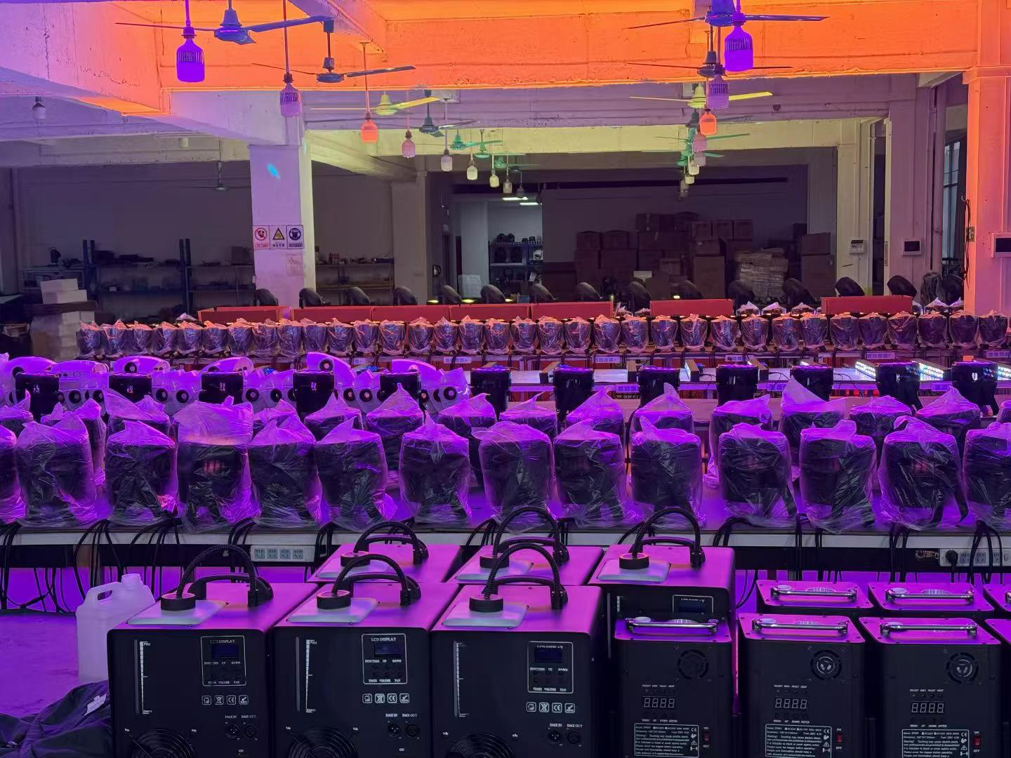 Stage lights illuminated during workshop testing